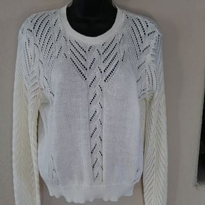 Long Sleeve Cream Sweater with Cable Design
